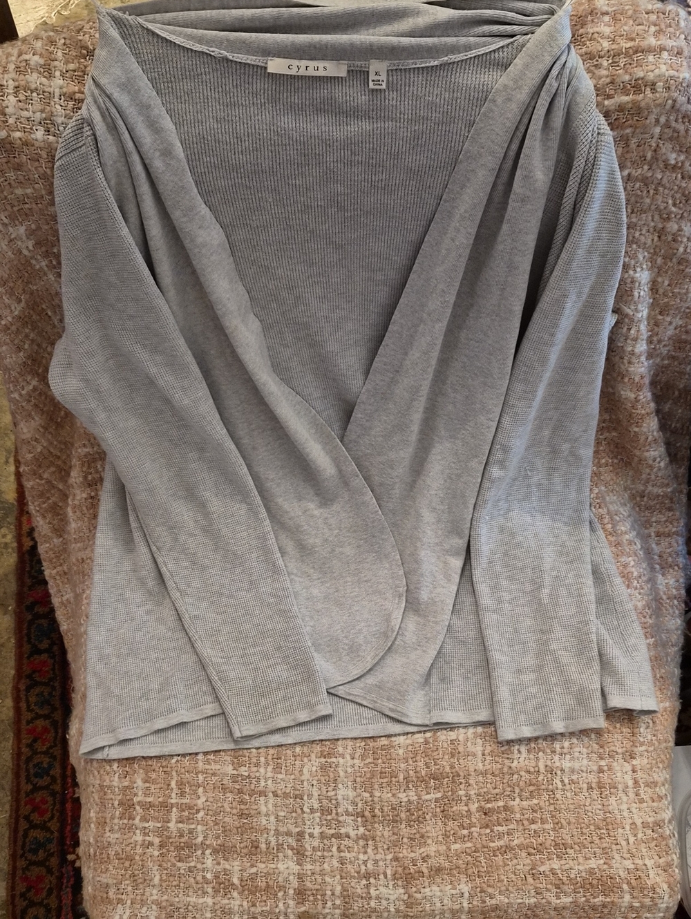 Cyrus Light Gray Ribbed Open Front Cardigan, Size XL